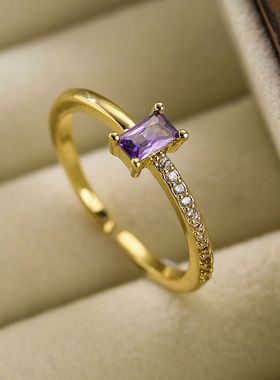 法国cherry kitty 法式时尚优雅锆石几何开口戒指女轻奢气质高级