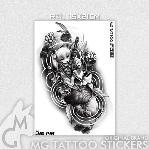 MG tattoo  日系浮世绘福猫锦鲤忍者图案花臂防水男女纹身贴纸 - 图0
