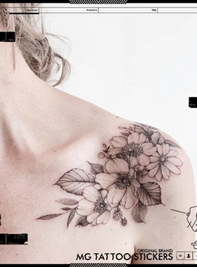 MG TATTOO 北欧素花喜鹊高级性感锁骨肩花素雅套装少女纹身贴纸女