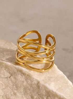 Stainless Steel Metal Irregular Line Open Rings For Women Mi