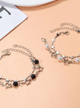 Y2K Celebrity Couple Bracelet Set, Imitation Pearl Star Frie