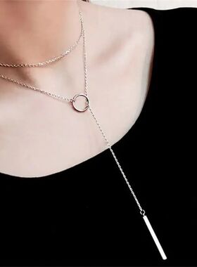 Vintage Silver Color Jewelry Circle Strip Long Chain Pendant