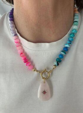 Women Chunky Gemstone Rainbow Boho Bead Choker Natural Stone