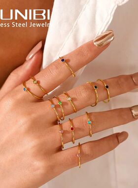 316L Stainless Steel Birthstone Ring for Woman Gold Color Si