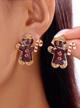 Fashion Christmas Rhinestone Gingerbread Man Earrings for Wo