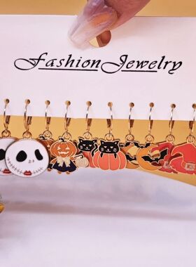 10pcs Halloween Art Series Earrings With Horror Alloy Oil Dr