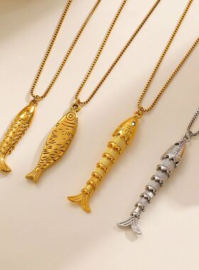 Stainless Steel Metal Fish Necklace for Men Women Gold Plate