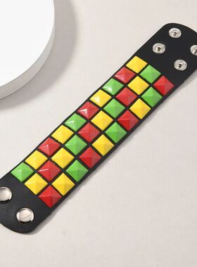 18 Color Punk Hip-Hop Three Rows of Square Rivets PU Leather