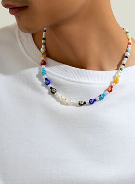 Salircon Trend Y2K Colorful Flower Pattern Acrylic Bead Neck