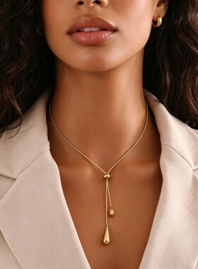 Stainless Steel Pull Adjustable Water Drop Shape Tassel Char