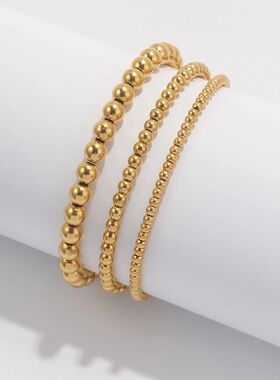 3Pcs/Set 18K Gold Plated Stainless Steel Beaded Bracelets Fo