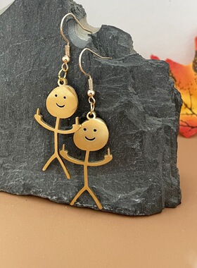 Titanium Steel Fuxk You Doodle Earrings For Woman Trend Punk