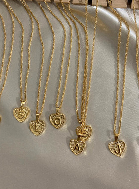 A-Z Initial Letter Heart Pendant Necklace For Women Stainles
