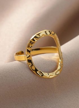 Irregular Hollow Opening Rings For Women Stainless Steel Gol
