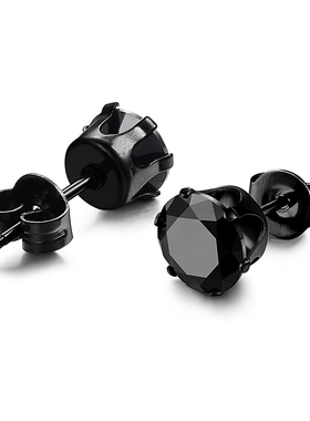 3 Pairs Stainless Steel Black Stud Earrings for Men Women CZ