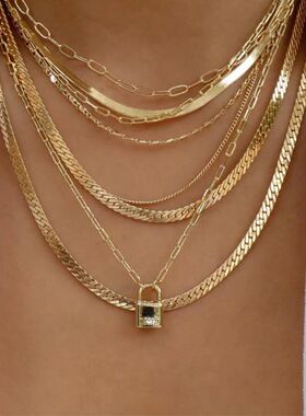 Trendy Gold Color Geometric Beads Crystal Multilayer Necklac