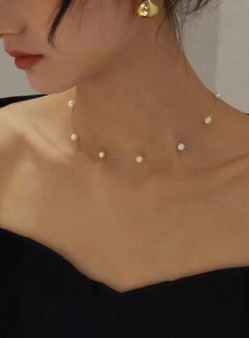 New Beads Neck Chain Kpop Pearl Choker Necklace Invisible Tr