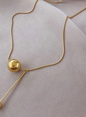 316L Stainless Steel Gold Color Round Ball Beads Pendant Nec