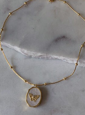 Butterfly Shell Photo Album Photo Frame Necklace Vintage Can