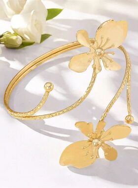 Vintage Elegant Flower Cuff Bracelet Bangle For Women Gold C