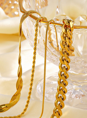 Jewelry Set Cuban Chain Bracelet Stacked 18k Gold Plated Sta