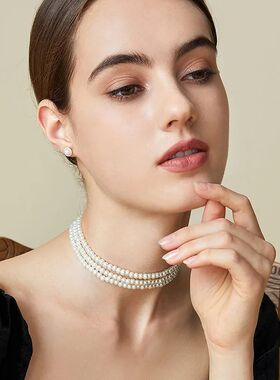 Fashion Multilayer Elegant White Pearl Collar Choker Necklac
