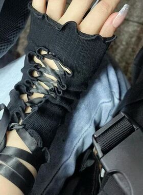 Women Sexy Fishnet Lace Fingerless Gloves Black Gothic Lolit