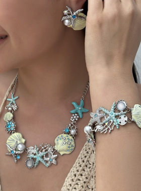2026 Beach vacation style patchwork necklace set