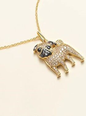 Creative Cute Golden Pug Pendant Necklace for Women Exquisit