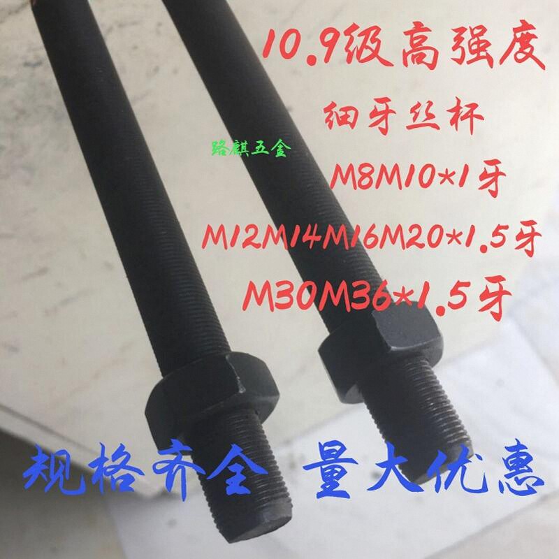 12.9级高强度细扣细牙丝杆螺杆M12M14M16M18*1M20*1.5M24*2M30M36 - 图0