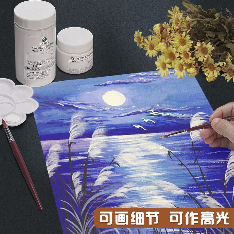 马利白色水粉颜料美术生专用补充装钛白罐装小学生画画初学者绘画300ml100ml黑板报颜料单色马利牌套装,淘宝优惠券,粉丝福利购,淘宝优惠卷