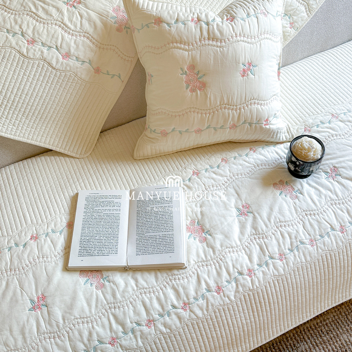 蔓越家 少女心玫瑰绣花全棉沙发垫纯棉沙发套罩靠背巾坐垫子盖布,淘宝优惠券,粉丝福利购,淘宝优惠卷