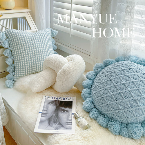 蔓越家 北欧ins风客厅沙发飘窗毛绒装饰枕抱枕靠垫腰枕不含芯靠背 - 图0