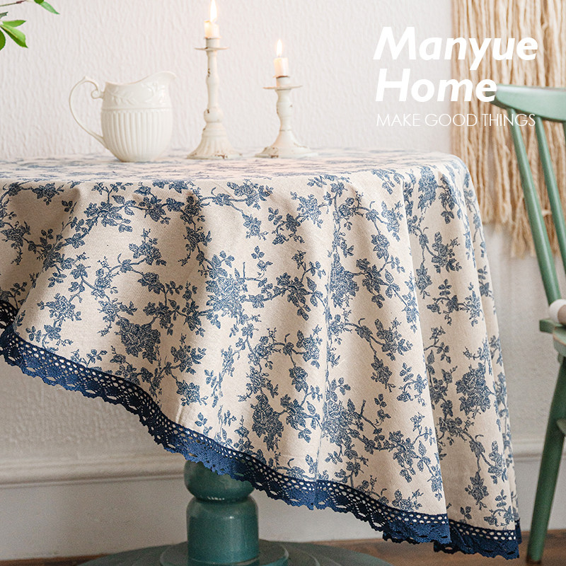 蔓越家  法式复古棉麻台布桌布家用盖巾蕾丝花边圆桌布床头柜台布,淘宝优惠券,粉丝福利购,淘宝优惠卷
