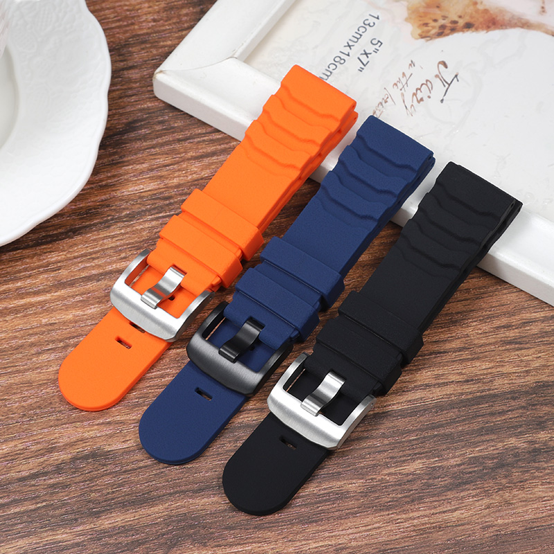 适配沛纳海硅胶表带男庐米诺胖大海PAM441 111蓝色运动橡胶带24mm - 图0