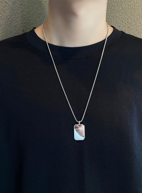 项链男不掉色520字母方牌吊坠