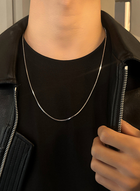 男士项链轻奢高级感小众不掉色钛钢蛇骨素链男百搭毛衣链吊坠配饰