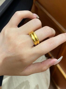 沙金饰品泥鳅背戒指男女仿真黄金古法传承素圈指环轻奢高级感对戒