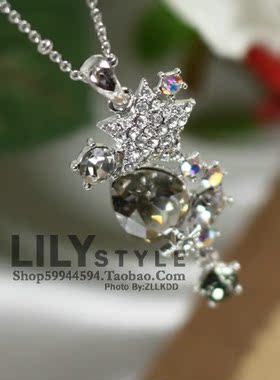 镀银饰品满钻水滴吊坠短项链