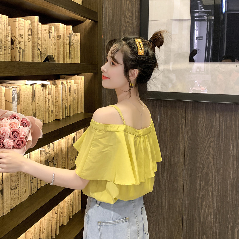 很仙的洋气荷叶袖女2020夏雪纺衫 喵裳蕾丝衫/雪纺衫