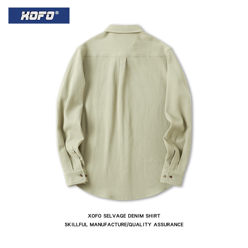 浅绿色柔纱蜂窝面料秋季衬衫男士长袖外套宽松内搭休闲男衬衣潮