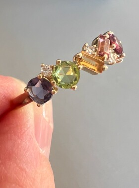 天然彩宝多巴胺排戒14K金钻石