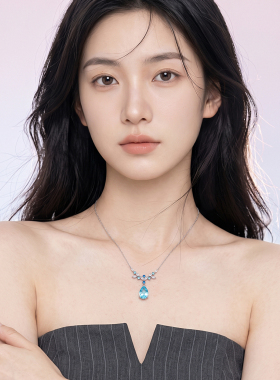 SBS【海洋之泪】海蓝宝项链女轻奢小众高级感纯银水滴吊坠锁骨链