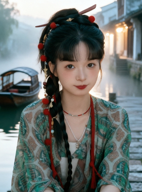 古风汉服串珠毛球流苏发绳