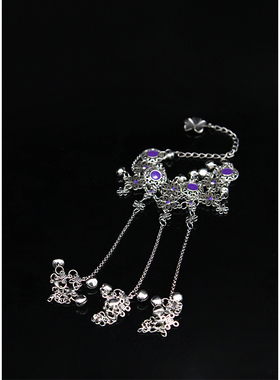 小狐狸仿妆紫霞同款手链汉服古风手镯配饰异域风情铃铛戒指一体链