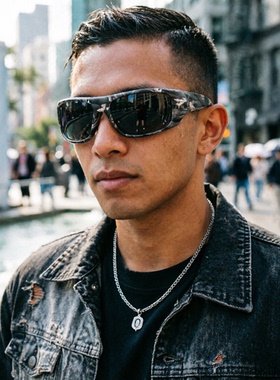 朋克男士偏光太阳镜黑色墨镜硬汉赛博偏光镜户外运动防风镜防晒