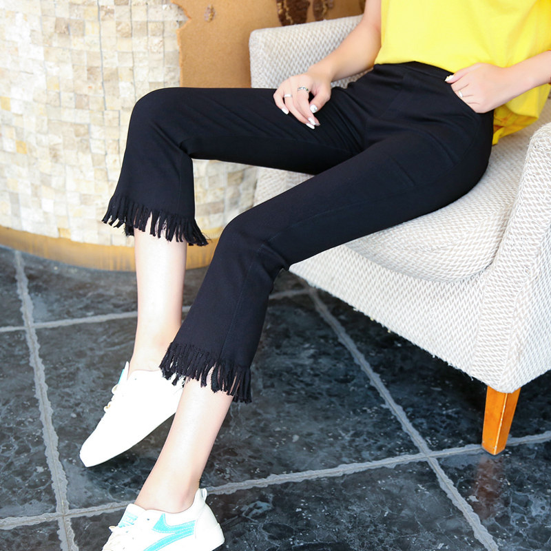 韩版高腰微喇叭夏季2020新款七分裤 蒙蓓儿休闲裤