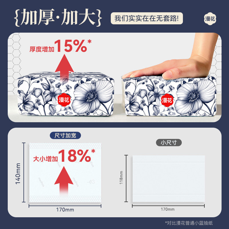 漫花280张加长加厚抽纸家用卫生纸巾擦手纸婴儿面巾纸擦手纸厕纸