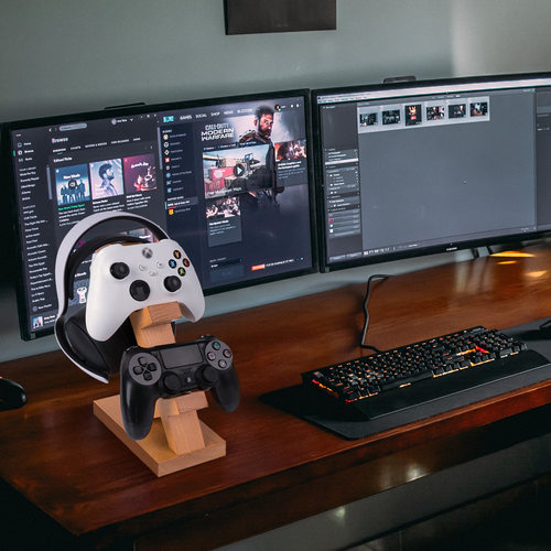 Geekria极客悦耳适用PS4/PS5/Xbox/Switch浅棕色双手柄实木支架 - 图0