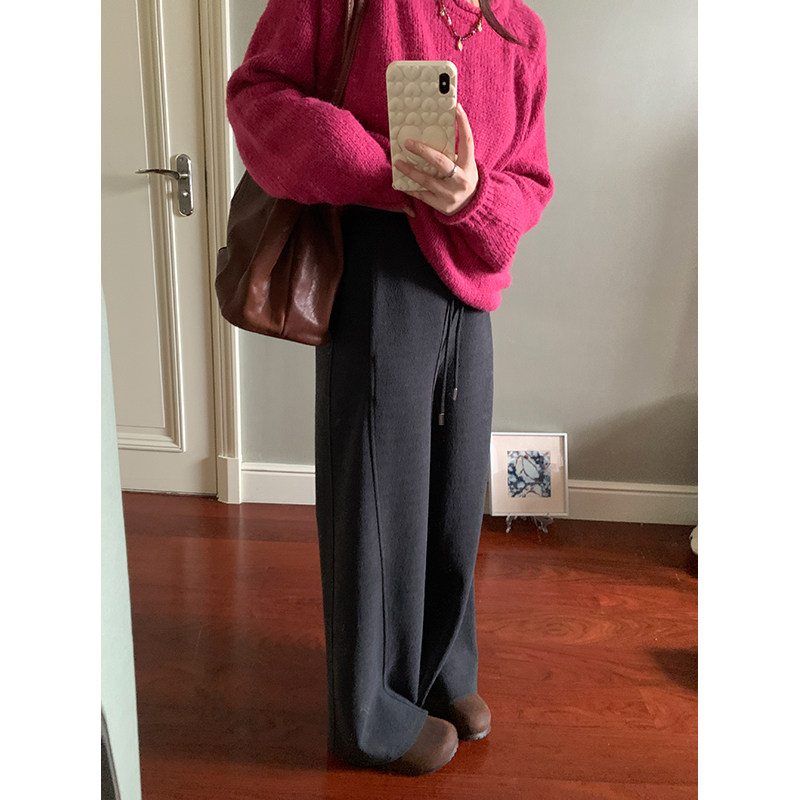 【现货款】花总吖  秋冬款韩系瘦腿深灰百搭色羊毛裤松紧腰休闲裤,淘宝优惠券,粉丝福利购,淘宝优惠卷